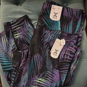 Xersion Tropical Leggings in Purple and Teal